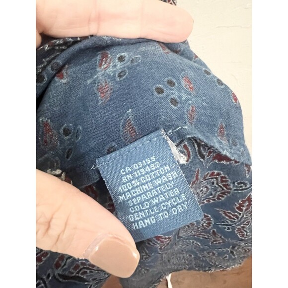 April Cornell Handblock Dress Navy Floral Patchwork Midi Pockets Medium Cottage - Picture 10 of 14